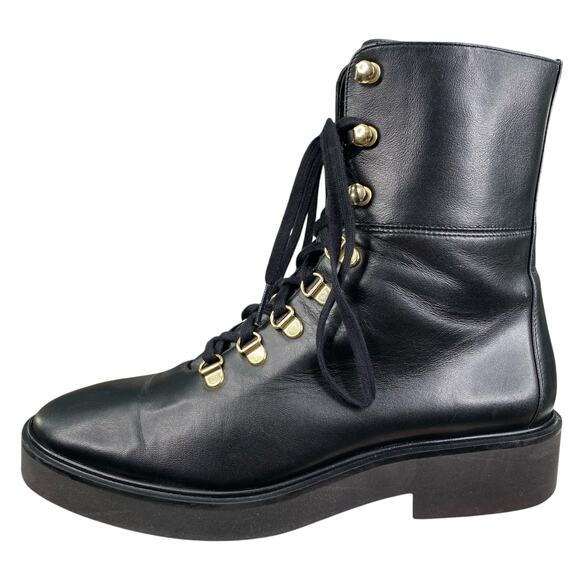 Stuart Weitzman Women’s Zadie Black Leather Combat Boots Size US 8.5 - Picture 4 of 10